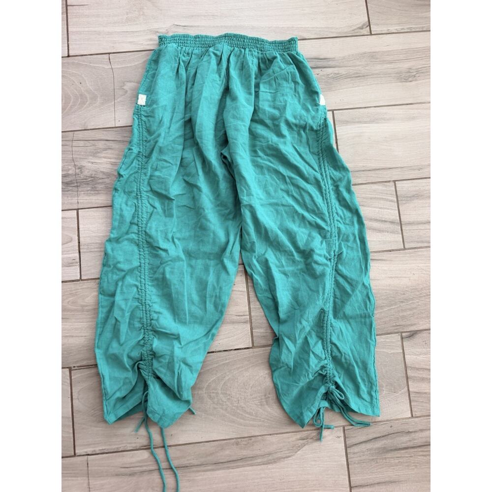 Free People Linen Blend Utility Barrel Leg Pants Green Relaxed Medium - Picture 3 of 6